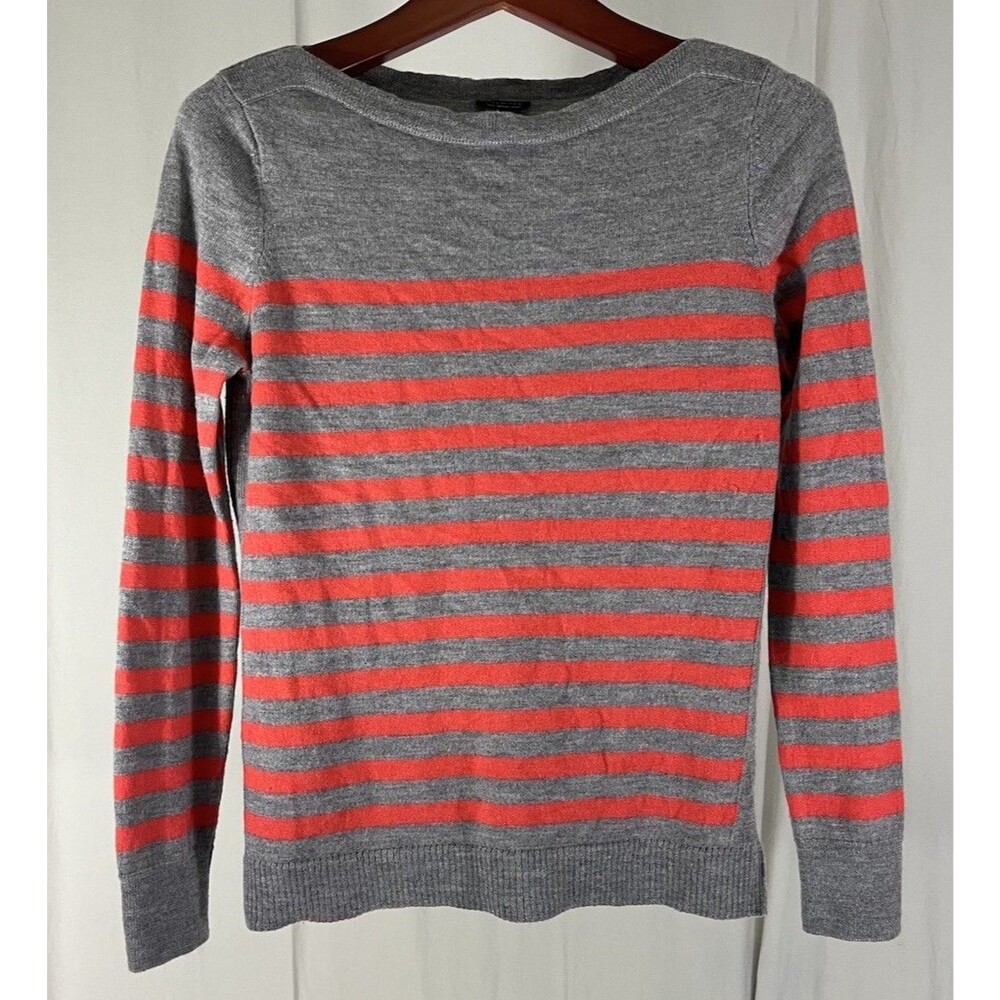 Talbots Merino Wool Striped Women's Casual Career Everyday Sweater M Gray & Red